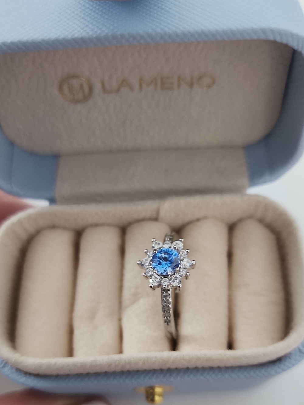 Blue Halo Solitaire Ring Adjustable - Silver